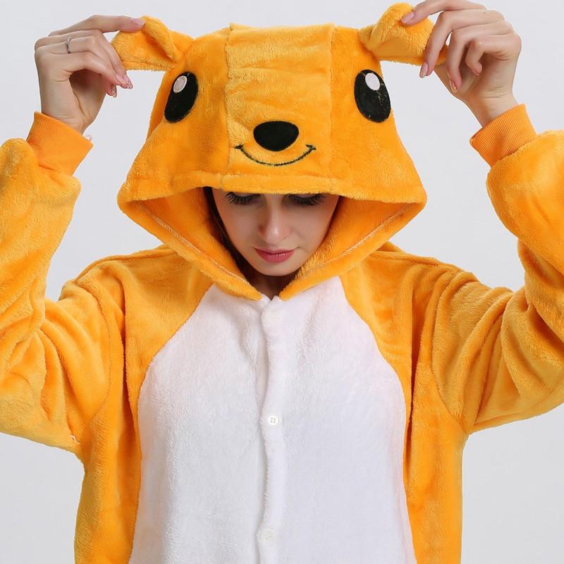Kangaroo Pajamas Animal Onesies Kigurumi Jumpsuit Set with Slippers Unisex Costume Sleepwear Adult Women Men Winter Suit