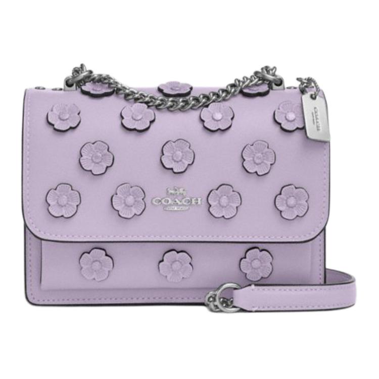 

Coach Klare 18 Floral Embellished Metal Chain Leather Shoulder Crossbody Bag Small Women bags Lilac CAK00-SVLL Basic Set (Bag+Dust Bag)