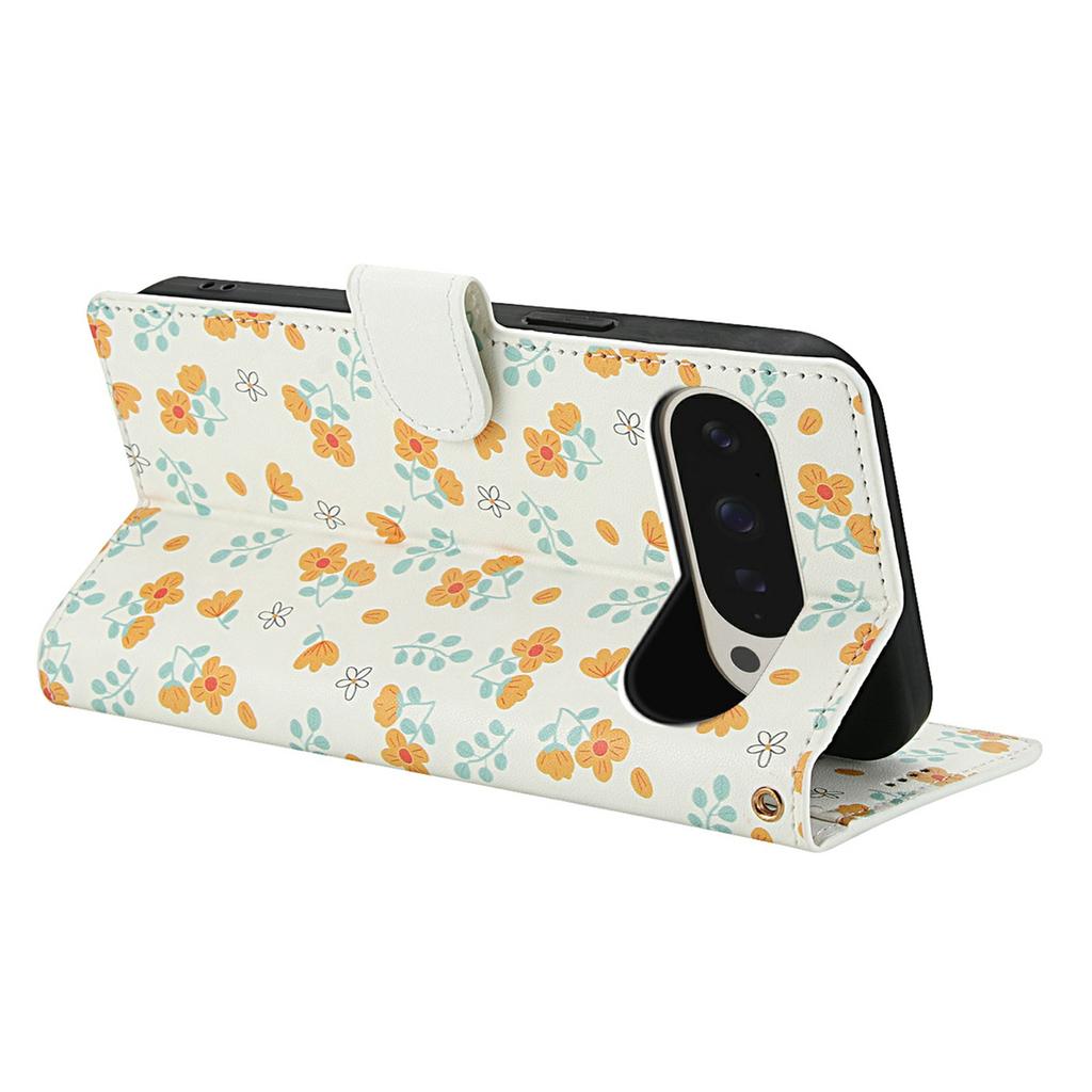 For Google Pixel 10 Pro XL /9 Pro XL Wallet Case Rhombic Floral Design Leather Flip Phone Cover with Strap