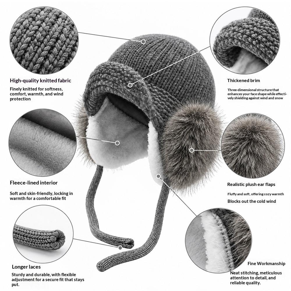 Knit Earflap Hat for Men and Women, Thick Warm Winter Ski Cap, Outdoor Snowboarding Aviator Hat, Fleece Lined Anti Cold Cap