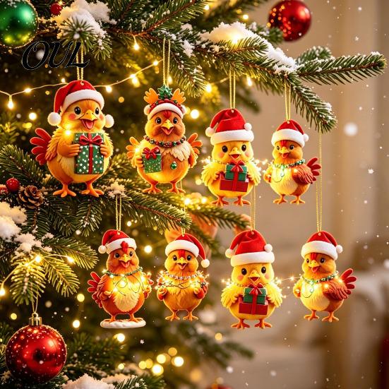 Christmas Tree Decor Chicken Advent Calendar 2026, 24 Days Countdown with 2D Flat Surprise Acrylic Ornament, Cartoon Hanging Pendant for Tree, Holiday