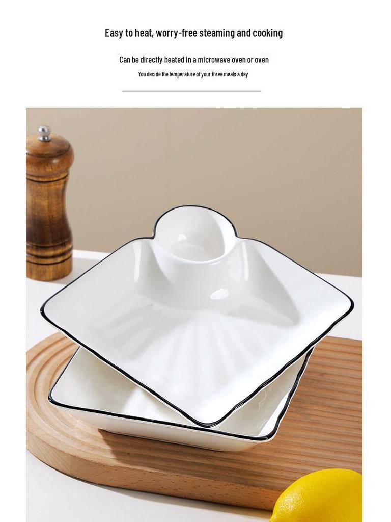 Compartmented Ceramic Dumpling Plate with Vinegar Dipping Dish