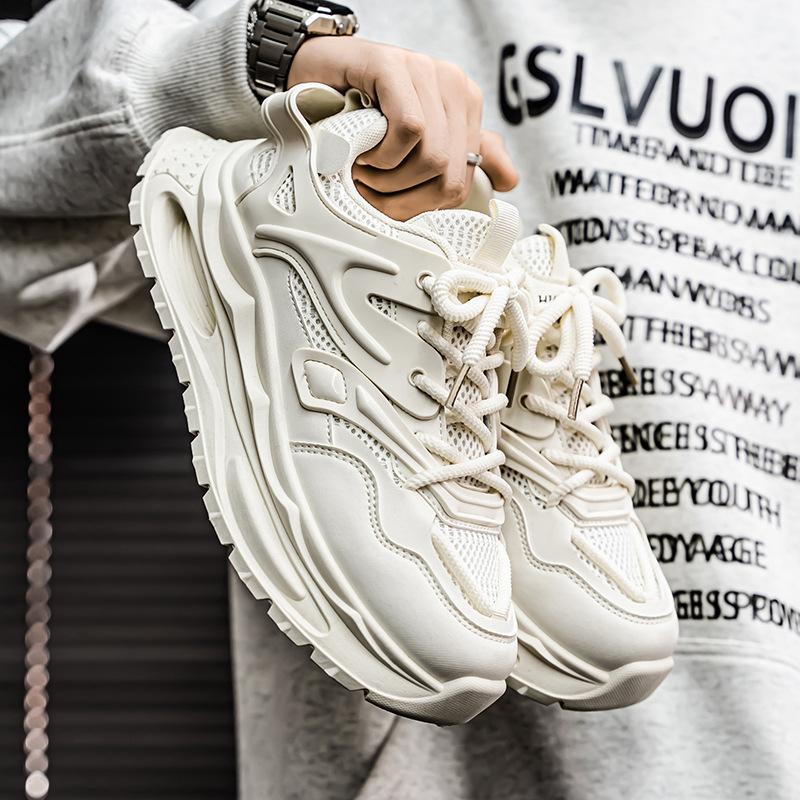 

2025 new men s casual sports shoes mesh platform men s shoes trendy versatile dad shoes men s H718 44 хакі