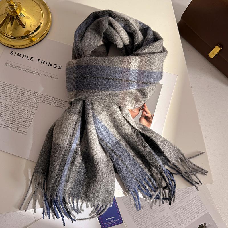 100% Pure Wool Winter Scarf for Women Long Warm Cashmere Scarves Hijab Lady Plaid Shawl Wrap Female Pashmina Bandana Headscarves