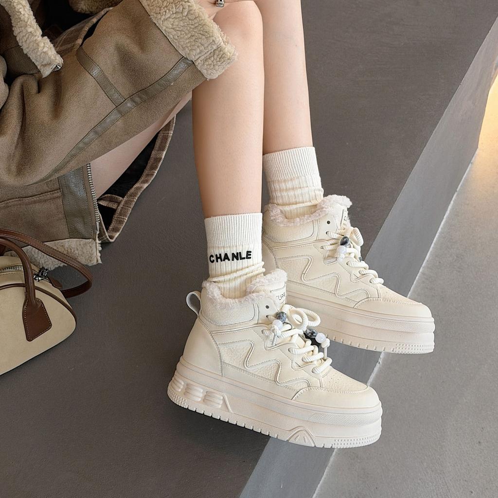 Snow boots winter women's shoes thick-soled high-top cotton casual shoes high-waisted hairy board shoes women's cotton shoes