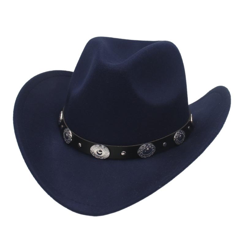 Ethnic Style, Western Cowboy Hat, Tibetan Concave Top Hat, Upturned Edge Imitation Silver Accessories, Felt Hat
