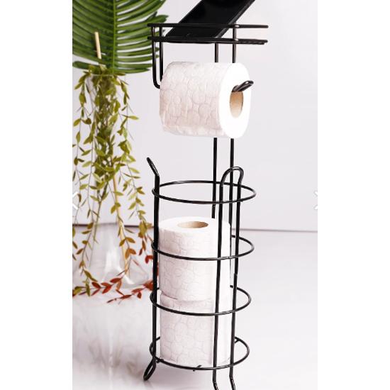 Schwarzer runder Ständer, redundanter Mehrzweck-WC-Papierhalter – schwarz rund