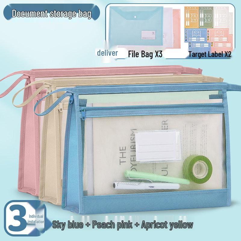 Dual-Layer Zippered Mesh File Bag for Students