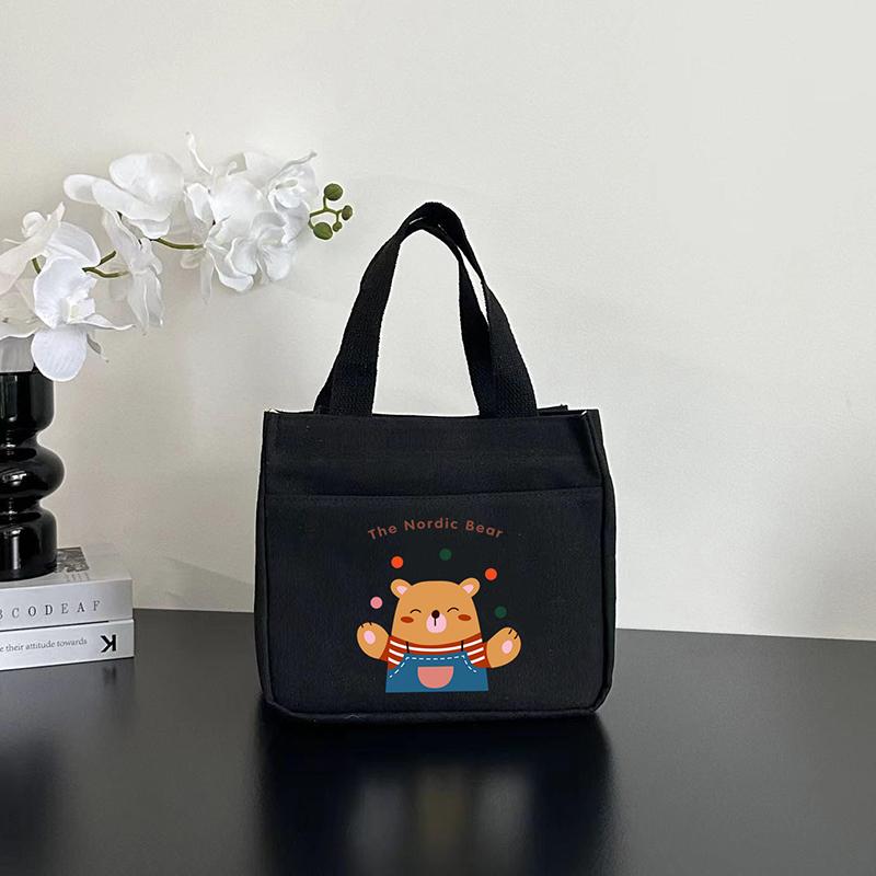 Cartoon Printed Canvas Versatile Handbag Commuting Office Worker Lunch Bento Tote Bag