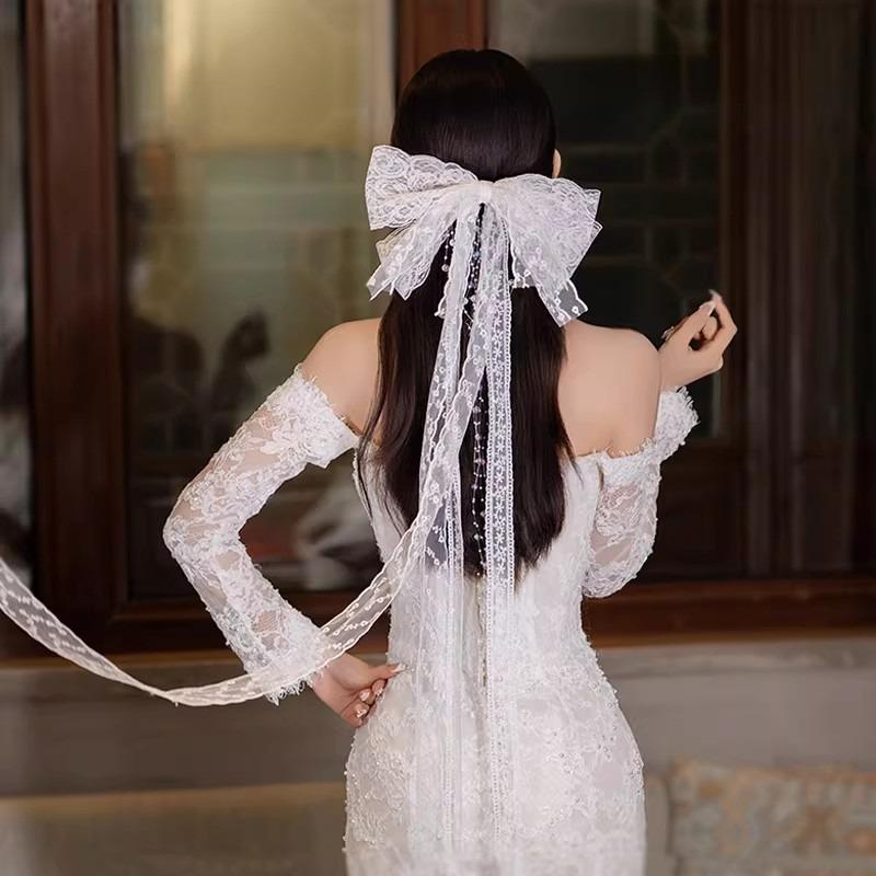 Elegantes Temperament Spitze Schmetterlingsknoten Haarspange Ausgeschnitten Langes Band Hinterkopf Haarspangen Damenmode Haaraccessoires