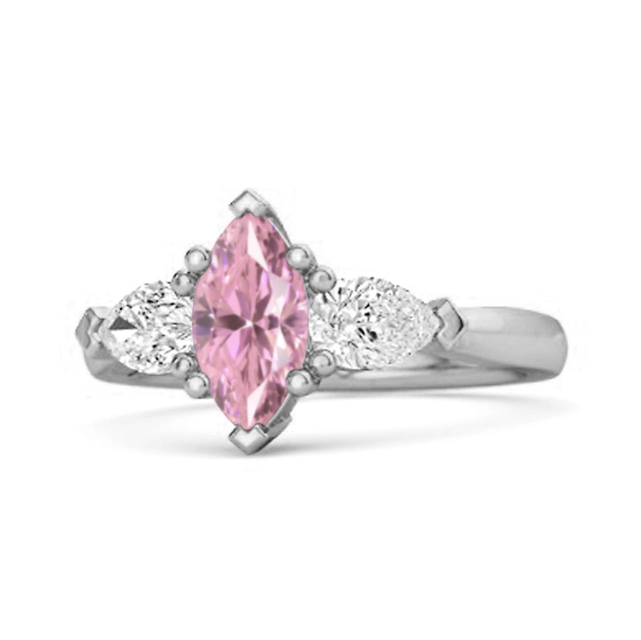 

Pink Topaz Trio Stone Tapered Ring - Sterling Silver 9 біле золото кольору