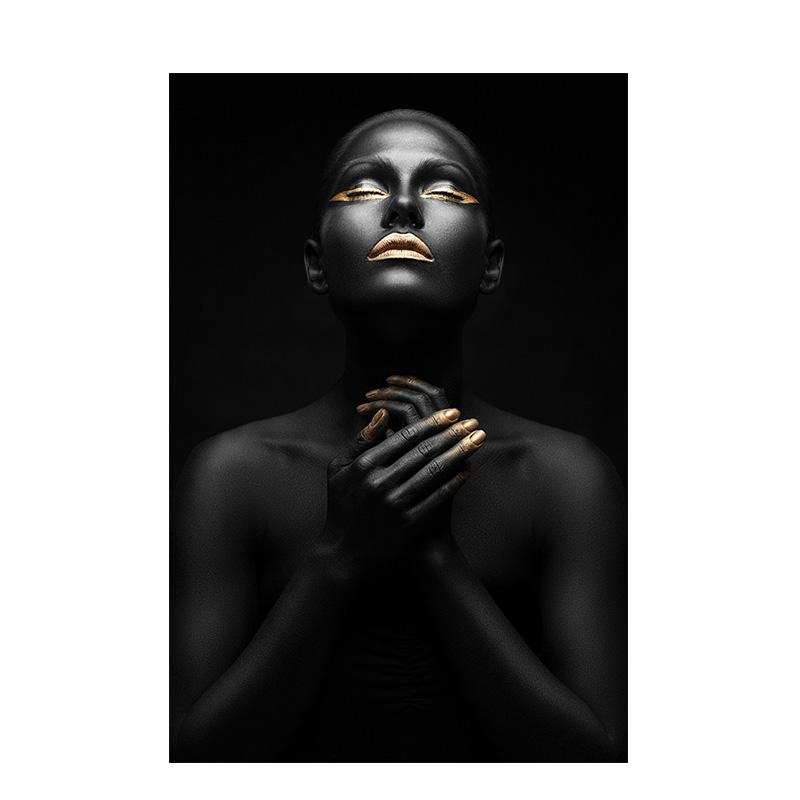 

Черно-золотая африканская обнаженная женщина, индийская картина маслом на холсте, постеры и принты, скандинавская настенная художественная картина для гостиной 21x30 No Frame