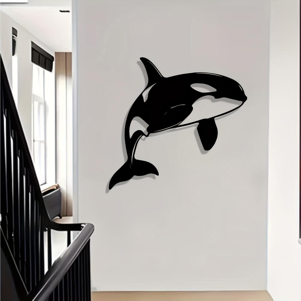 1pc Metal Orca Wall Art Sculpture, 3D Killer Whale Statue Mural, Unique Indoor Outdoor Decor for Living Room, Garden Fence, Marine Life Gift
