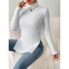 Women's Sexy Sweater Autumn Winter Turtleneck Knit Hem Slit Top Solid Color