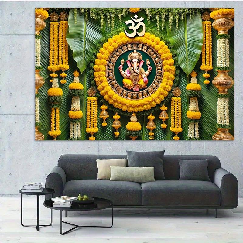 One 2D Background Cloth, a Vivid Polyester Fiber Background Cloth Decorated with Beautiful Traditional Hindu Flowers