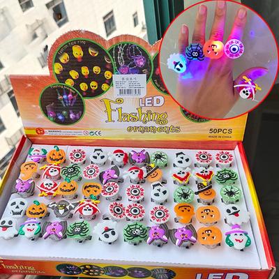 50PC Halloween Light Up Ring Party Toys Glow-in-the-Dark Rings Halloween Party Supplies for Trick or Treat Gifts
