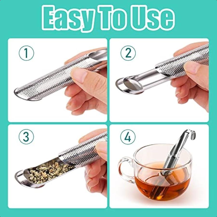 3 Pcs Tea Infuser and 1 Brush Stainless Steel Tea Infuser Stick Pipe Tea Infuser for Loose Tea Leaf Tea Infusers Pen with Hook