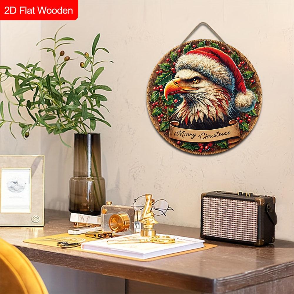 Christmas Wooden Sign with Eagle Pattern - Navidad Round Sign for Christmas Tree, Yard, Balcony Indoor Decor - Ideal Christmas Gift