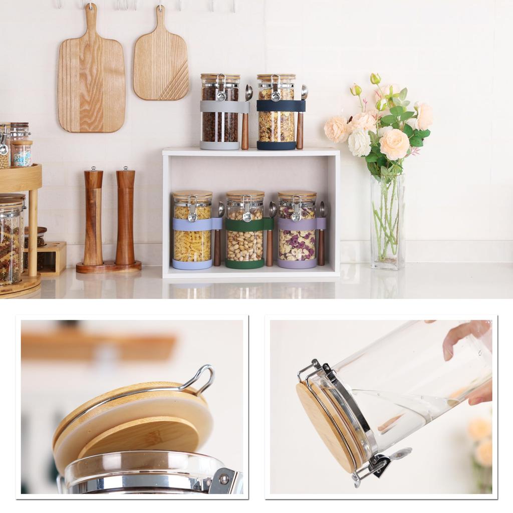 KKC Coffee Bean Canister Glass Coffee Bean Storage Container with Spoon Airtight Bottle Food Storage Bottle Sealed Container Storage Sugar Tea Coffee