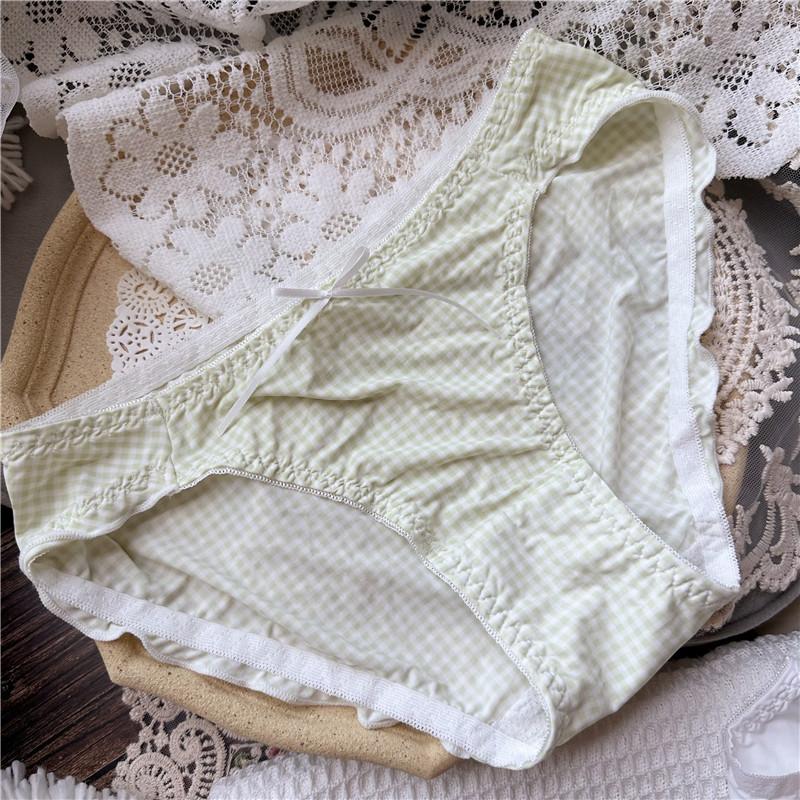 Women Cute Cartoon Ice Silk Screen Flower Sweet Plaid Polka Dots Flanged Low-rise Women's Panties