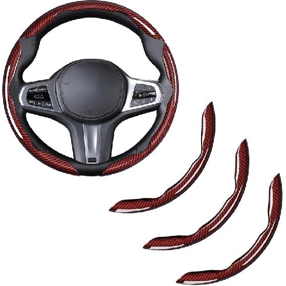 Carbon Fiber Steering Wheel Cover, Snap On Car Steering Wheel Cover Set Accessories 3Pcs Wrap Grip Non Slip Protector Universal Glossy Black