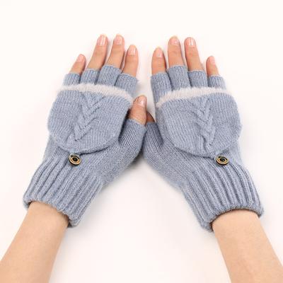 Women Knitted Flip Fingerless Gloves Mittens Winter Warm Thickening Glove