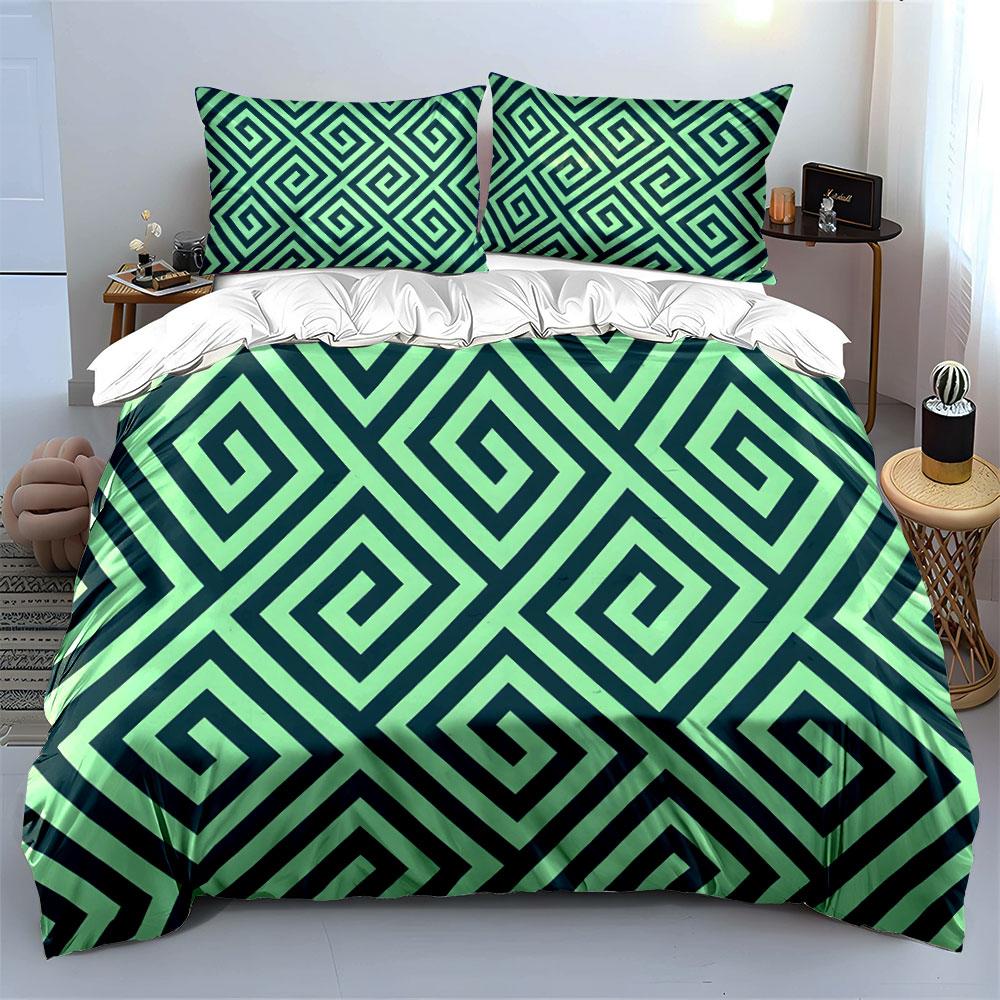 Geometric Diamond Spiral Pattern Bedding Set For Kids Luxury Gift 3Pcs Digital Print Comforter Set Soft Comfortable Breathable