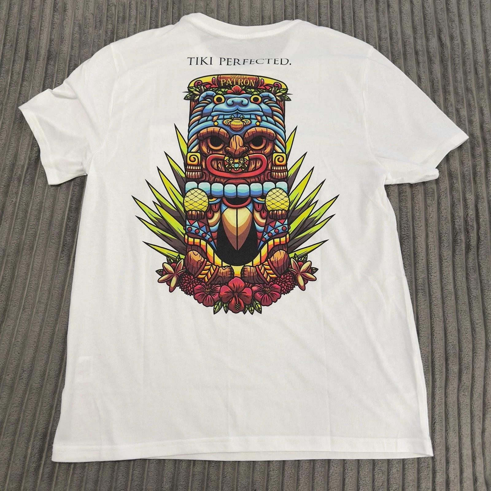 Patron Tiki perfected Tequila T-Shirt Mens M/L White Graphic Pocket Shirt S