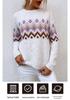 Autumn Winter Women's Jacquard Pullover Sweater - Half-High Collar, Long Sleeve, Casual Loose Knitwear