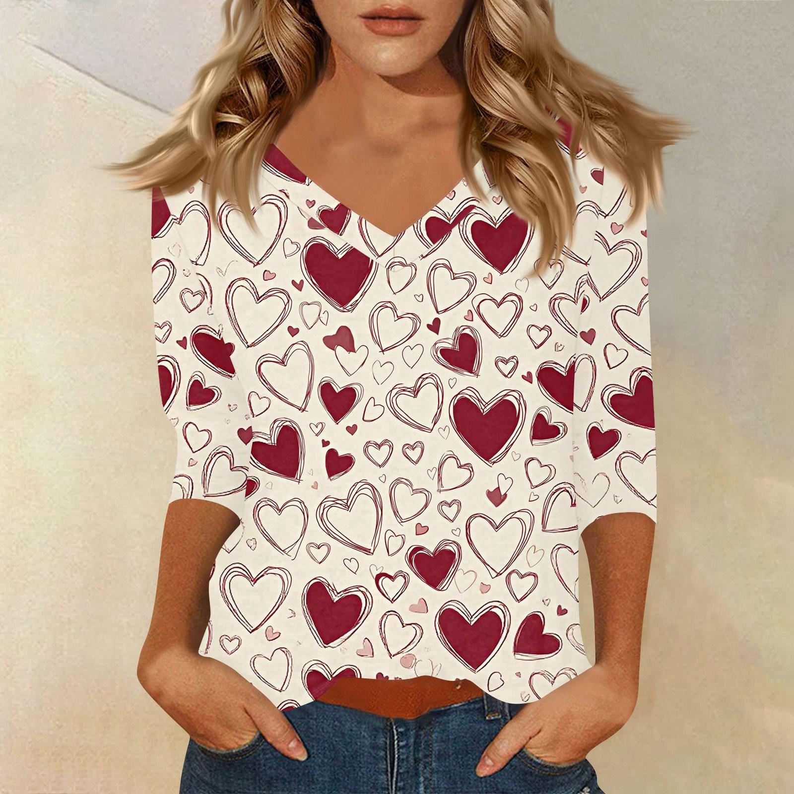 

Женская футболка с принтом, рукав 3/4, повседневная мода на выходные, базовый топ с V-образным вырезом XXXL