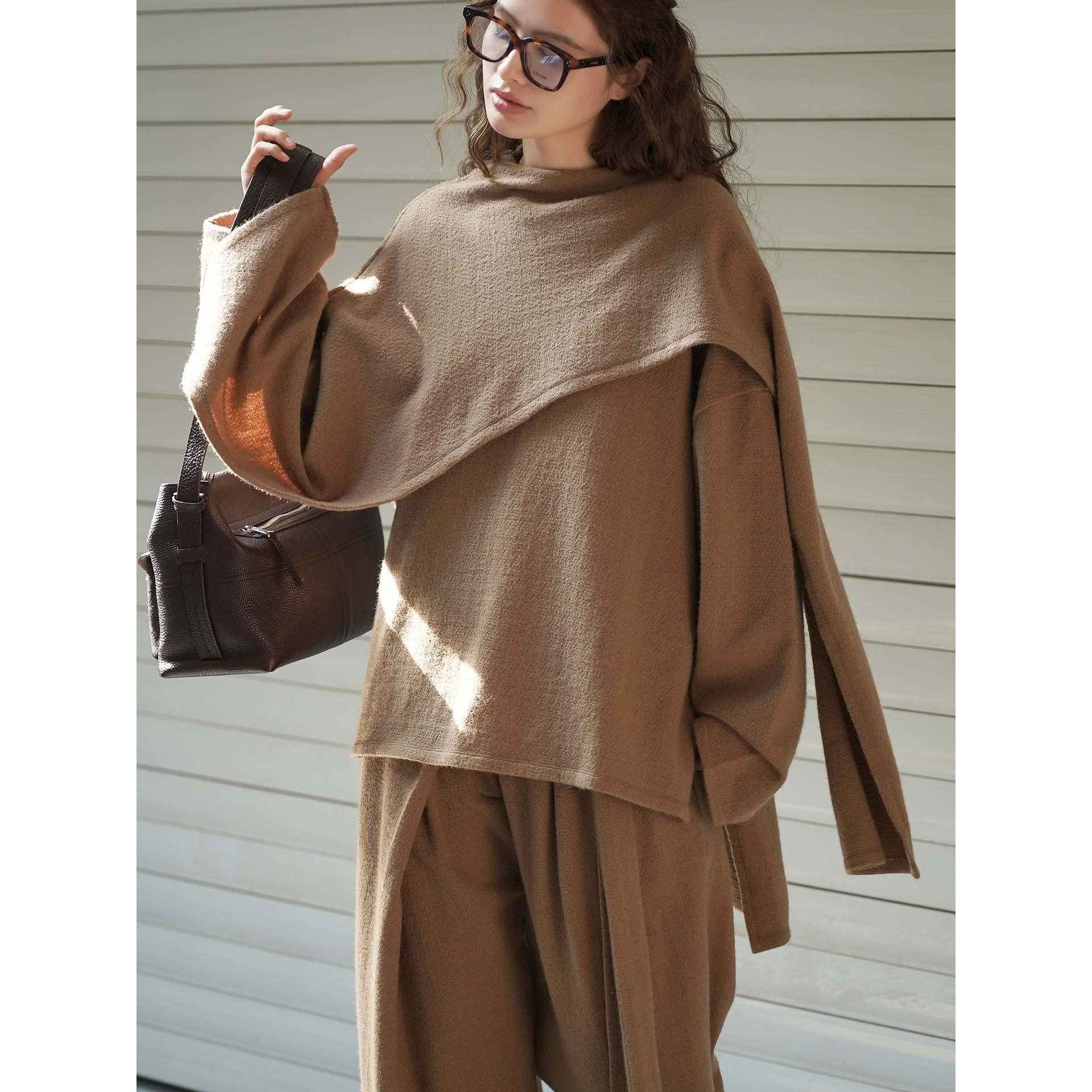 

Johnature Korean-style Minimalist Shawl Top With Irregular Patchwork Casual Autumn Winter Loose Fit Women Tops M хакі