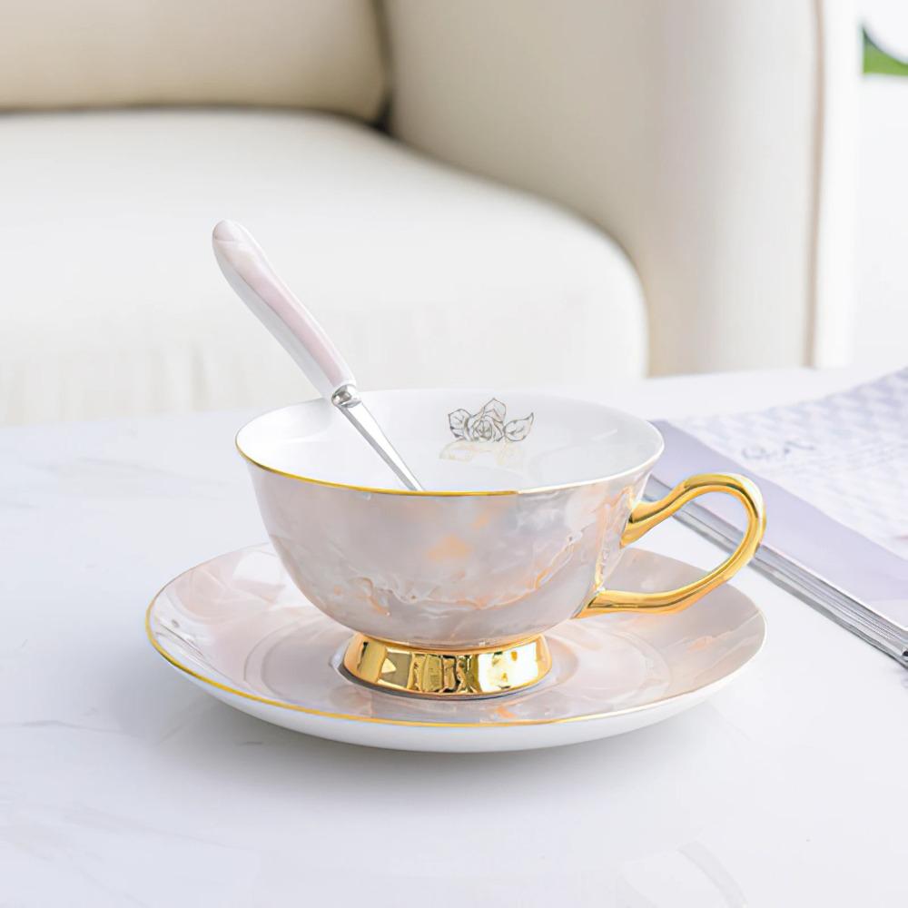 Ceramic Gold Inlay Tea Pot and Cup Set Marbling Purple Drinkware Europe Ceramic Mug Sugar Bowl Creamer Afternoon Tea Coffeeware
