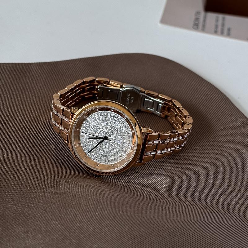 Fashion Strap Diamond Watch Ladies Full Diamond Watch Feminine Leather Strap Rose Gold Diamond Face Diamond