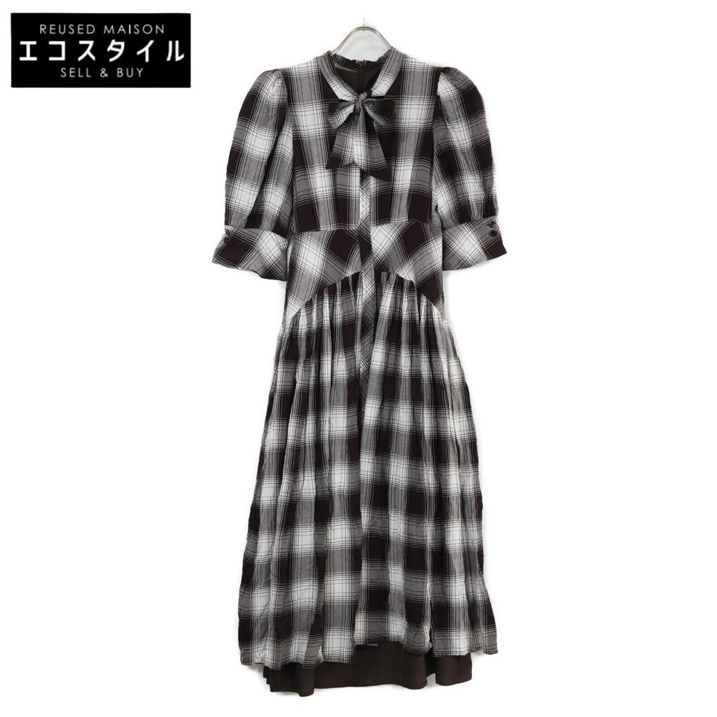 Her lip to 1243305079 Chelsea Checked Tie Dress dress 1 Brown x whiteUsed