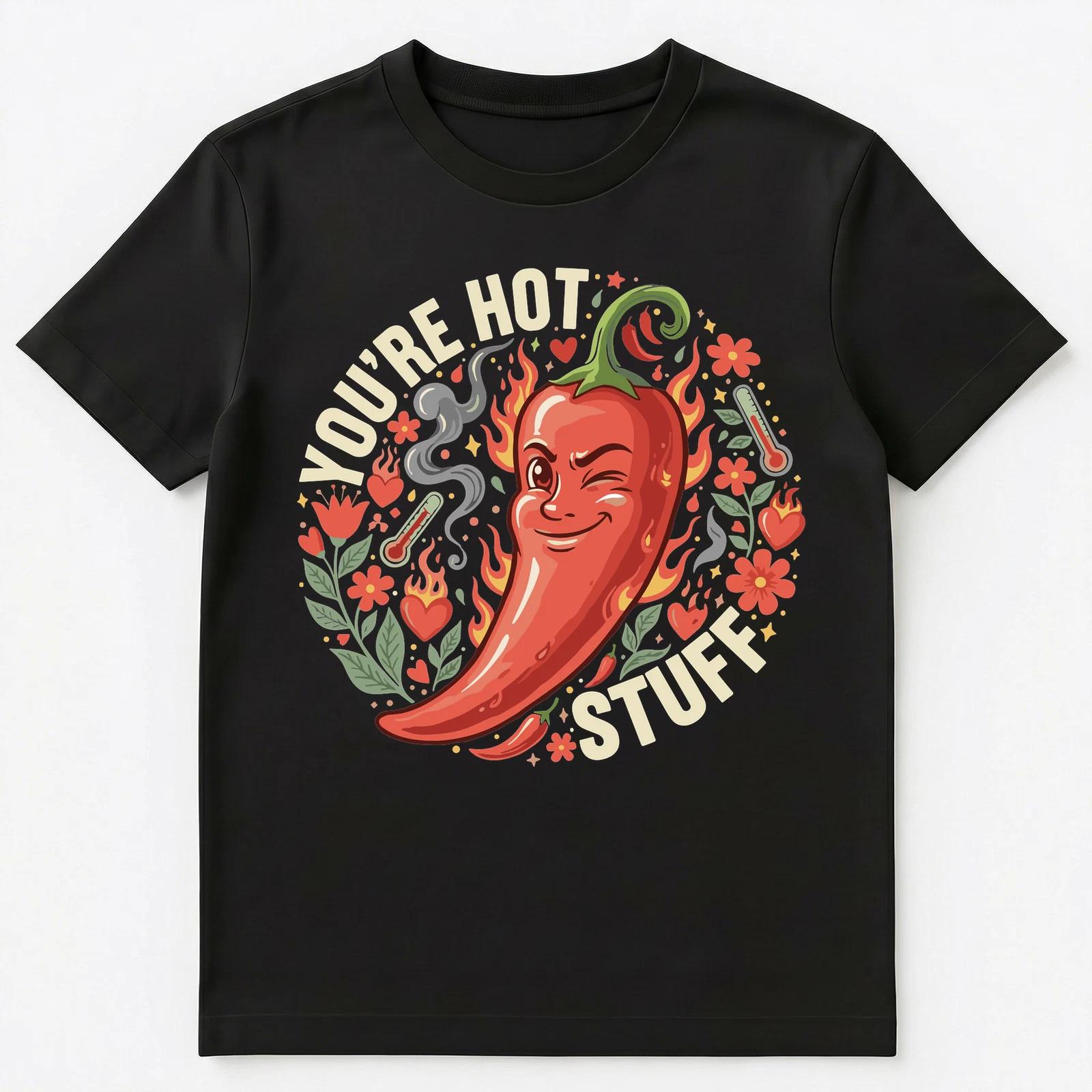 

Spicy Pepper Winking Design With Flames Unisex T-Shirt XL