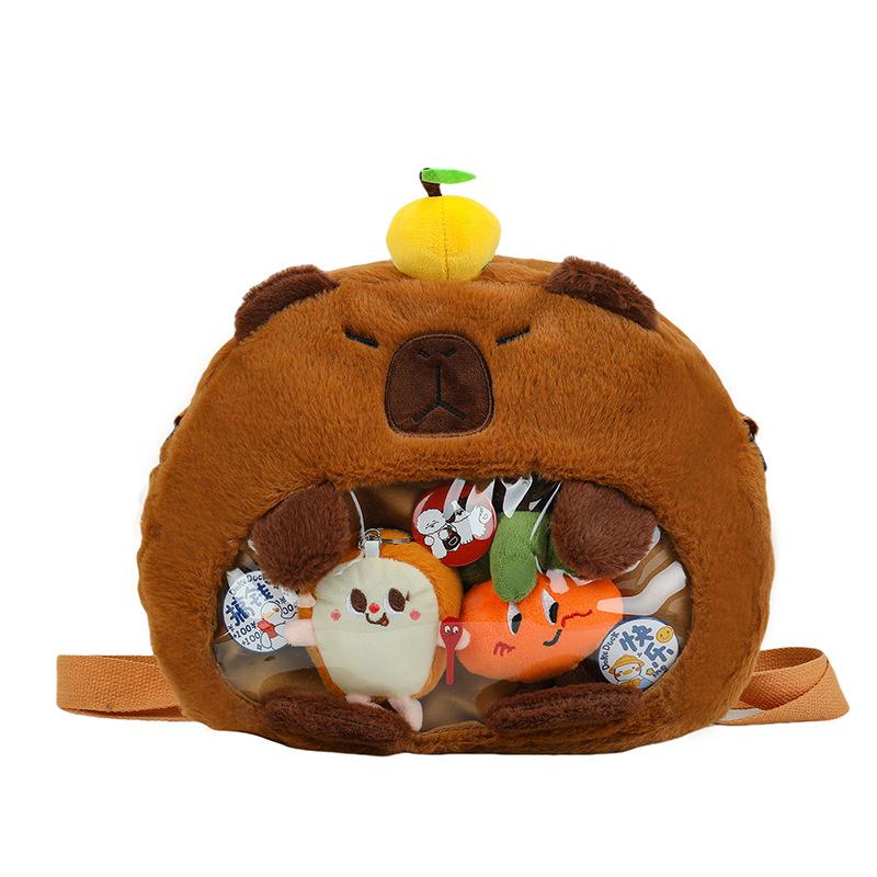 

Новая сумка через плечо Капибара, девичье сердце, студенческий школьный рюкзак, милая оранжевая капибара, прозрачная сумка для хранения