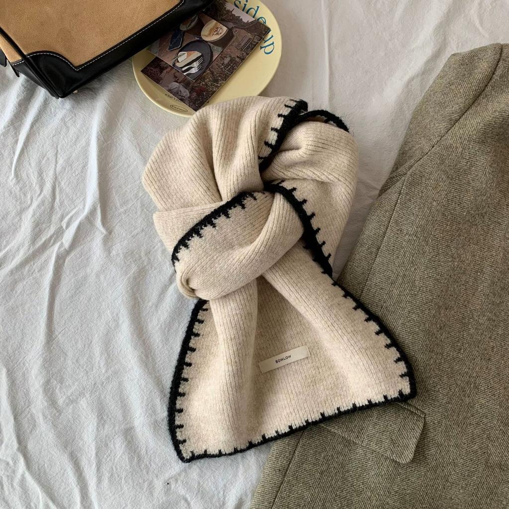 Wool Blend Knitted Winter Scarf for Women Student Warm Versatile High-End Neck Wrap