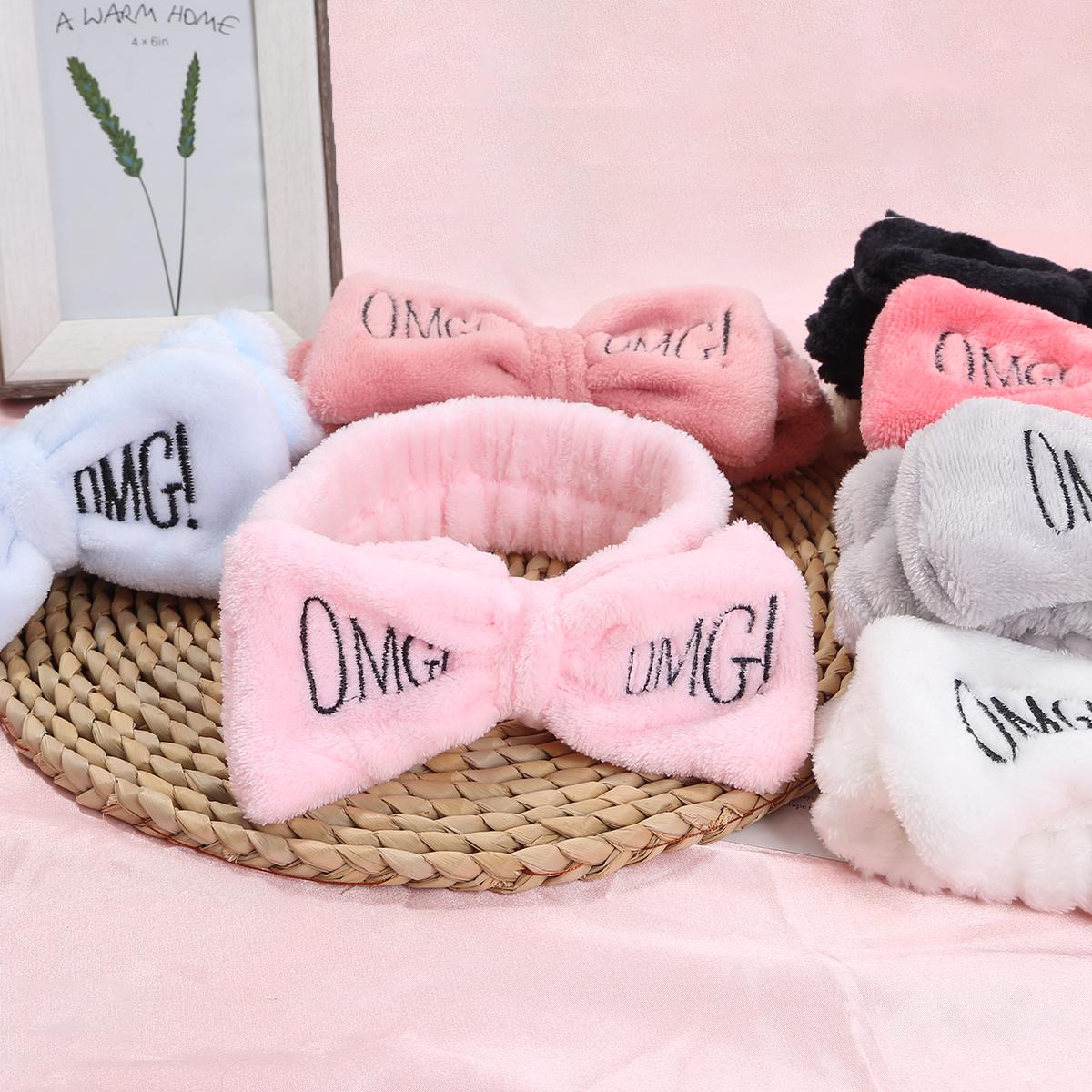 

Милые женские буквы с бантом, плюшевая повязка на голову, мытье лица, резинка для волос, эластичный головной убор