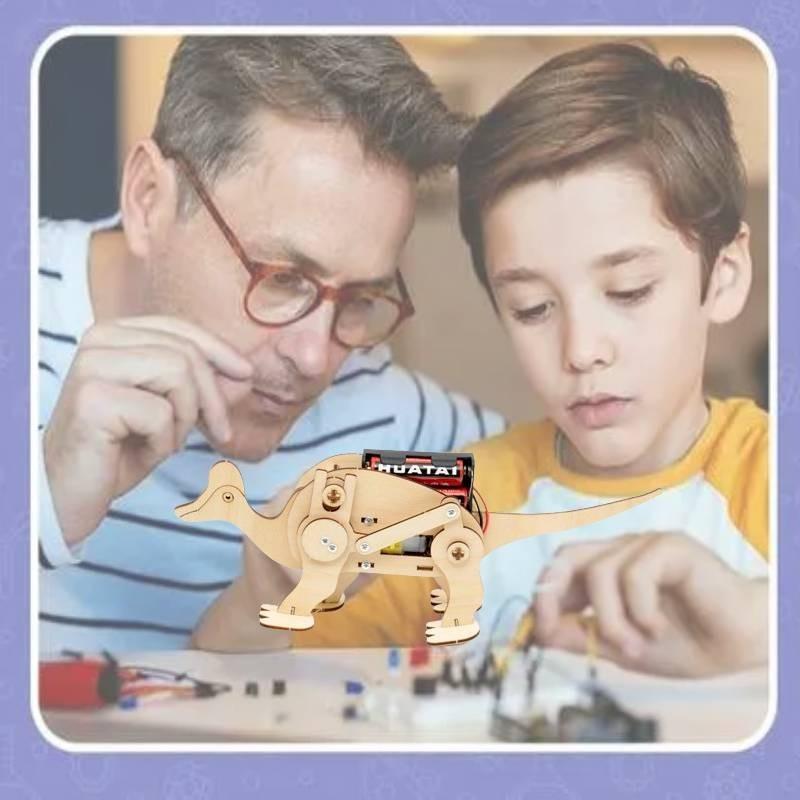 Kids Diy Mechanical Dinosaur Science Experiment Stem Education Assembly Model Kit Wooden Material