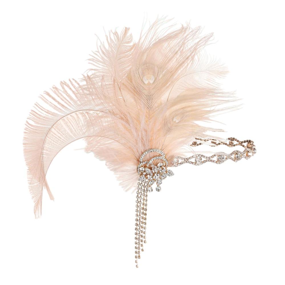 

Rhinestone Elegant Masquerade Hair Band Exquisite Retro Feather Headband 1920s Party Zircon Tassel Bridal Headdress