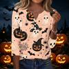 Women Casual Halloween Print V Neck Button Three Quarter Sleeve T Shirt Top Lightweight Comfortable Fit