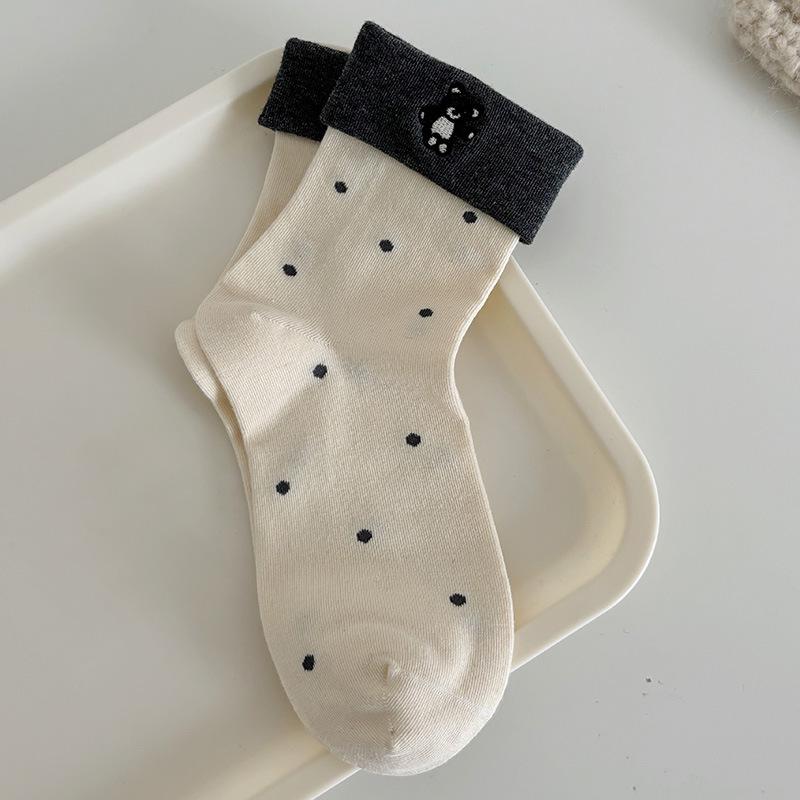 

Женские милые хлопковые носки с отворотом и мультяшным медведем - Универсальный осенне-зимний тренд до середины икры One Size