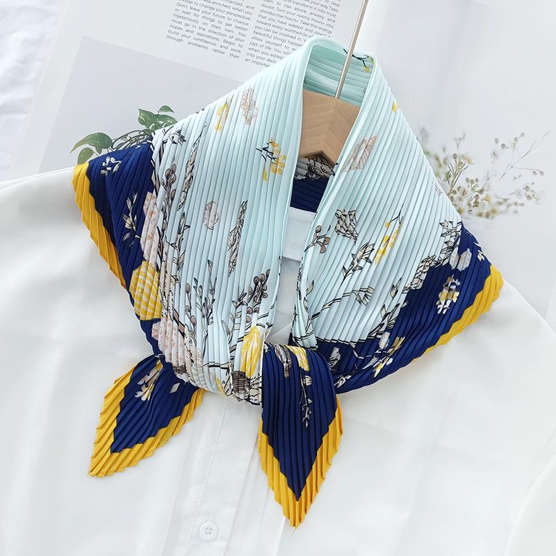 Korean Pleated Silk Scarf 70cm: Women's Spring/Autumn Fashionable Thin Scarf – Ideal for Flight Attendants & Headscarf Use