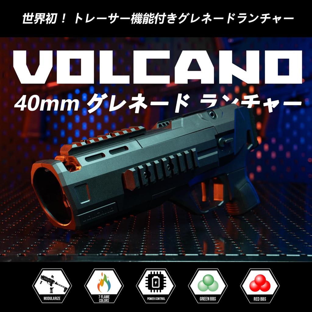 ACETECH Volcano Zestaw Granatów Gazowych/Wyrzutni z Szybkim Przeładowaniem, Kompatybilny ze Standardowymi Kulkami BB/Granatami 40mm, Tryb Widzenia Nocnego/Symulacji Płomienia (Wulkan - Granat