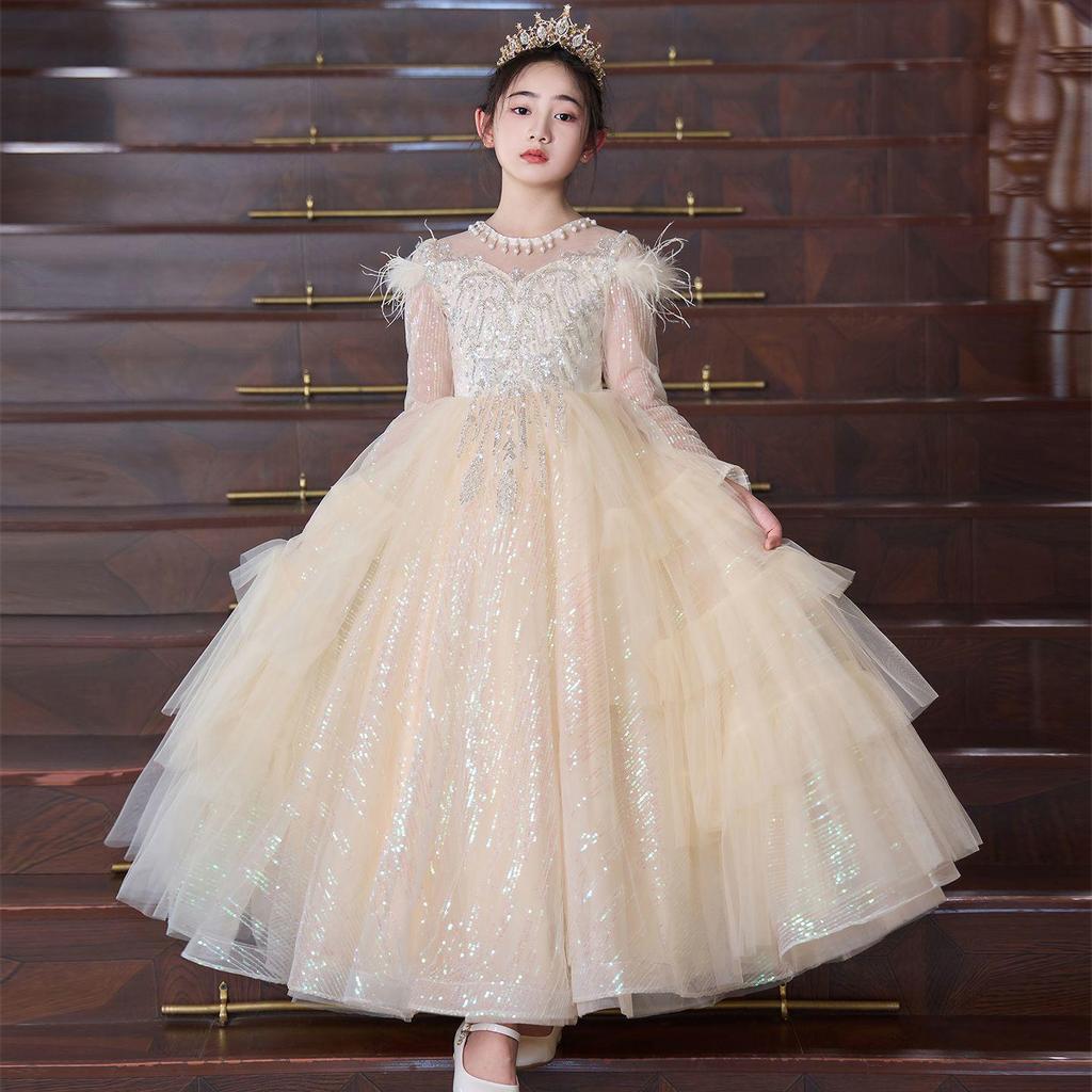 Girls' Princess Dresses: Medium/Large Fluffy Tulle Skirts for Piano Performances, Formal Gowns, and Winter Wear