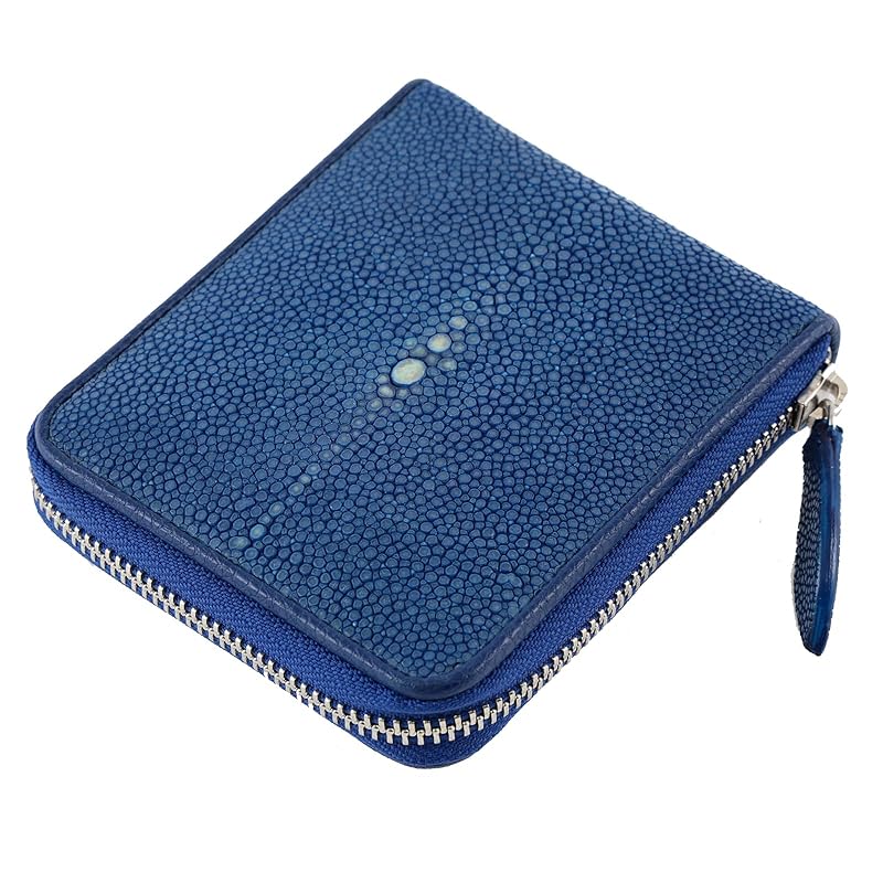 

[EVERSOUL] wallet stingray leather short wallet stingray genuine leather Garusha leather cowhide short wallet coin purse card holder unisex blue