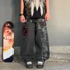Unisex Streetwear Y2K Gothic Denim Hose Harajuku Punk Stickerei Washed Jeans Hip Hop Wide Leg Oversized Jeans Herren Damen