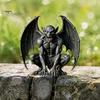 Halloween Gothic Decoration Gargoyle Figurine, Medieval Dark Winged Statue, Resin Retro Style Statue Horn Demon Ornament for Office Bookshelf