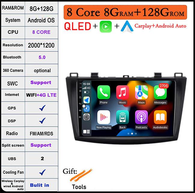 For Mazda 3 Bk Maxx Axel 2010-2013 Android 14 Car Carplay Android Auto Video Radio GPS Navigation Multimedia Player 4G LTE