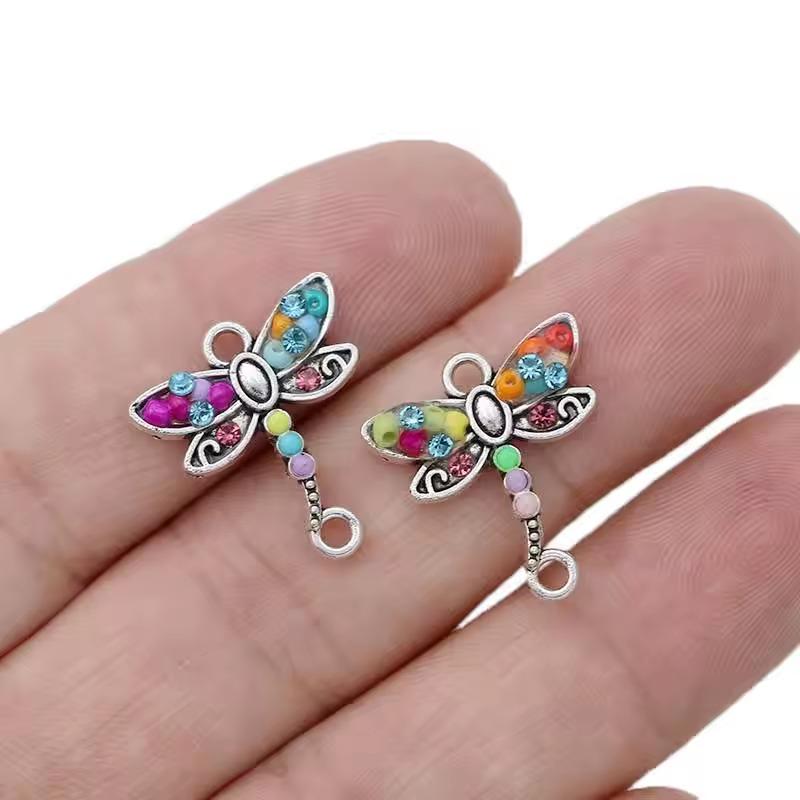 10Pcs Antique Silver Plated Colorful Crystal Turtle Charm Connectors For Jewelry Making Bracelet Accessories Diy Craft